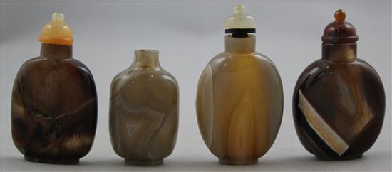 Four Chinese banded agate and chalcedony snuff bottles, 1750-1900, Richards no.s 136,157, 422 and 435